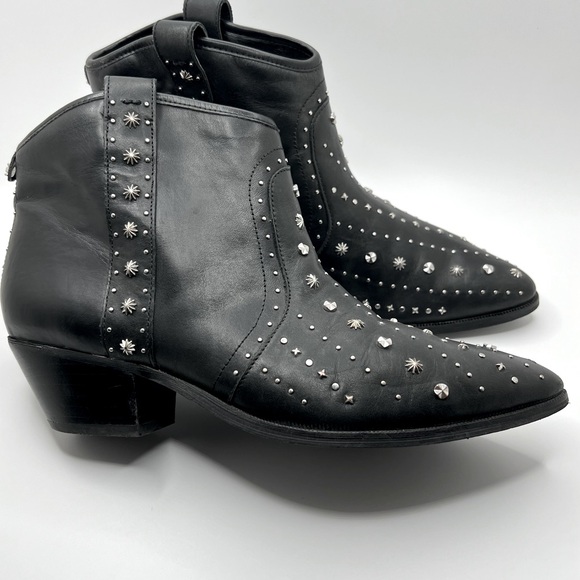 Sam Edelman Brian Black Leather Western  Star Studded Ankle Booties Size 9 - Picture 1 of 11